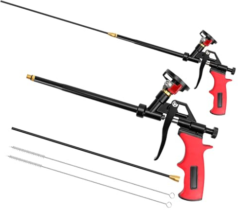 AROMUJOY Pistola in schiuma PU, 2 pezzi, pistola per schiuma da costruzione, 63 cm, pistola a spruzzo avanzata in metallo, pistola dosatrice professionale con interruttore per sigillare, riempire e