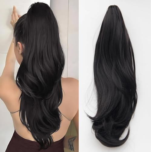 35cm Extensión De Cola De Caballo Con Pinza, Coletas Postizas Pelo Natural, Pelo Postizo Sintético, Trenzas Postizas Mujer Ondulado, Negro