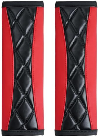 Car Seat Belt Pads, Seatbelt Covers for Comfortable Driving and Travel, 2-Piece Leather Set in Red Color, Shoulder Protection for Long Trips and Daily Commute, Multifunctional Strap Cushion