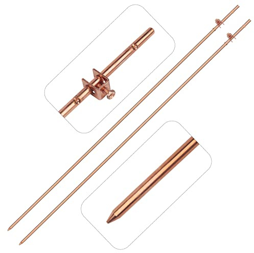 2 Pack 4' Ground Rod - 3/8 Copper Bonded Grounding Rod with Wire Clamp, Earth Rod Great for Electric Fences, Antennas, Satellite Dishes, and other Grounding Needs