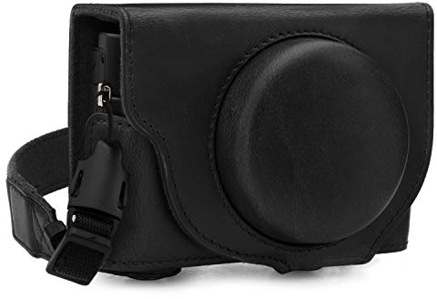 MegaGear MG1730 Ever Ready Leder Kameratasche mit Trageriemen kompatibel mit Sony Cyber-Shot DSC-RX100 VII - Schwarz