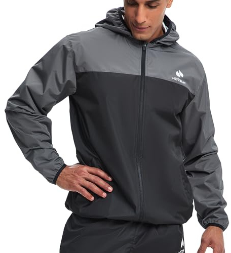 HOTSUIT Sauna Suit for Men Sweat Suits Gym Workout Exercise Sauna Jacket Zip, Gray, L