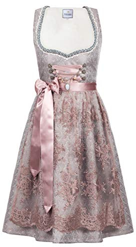 Edelnice Trachtenmode Exklusives Designer Midi Dirndl Aurelie inkl. Spitzendirndlschürze und Charivari Gr. 32-54 (42)