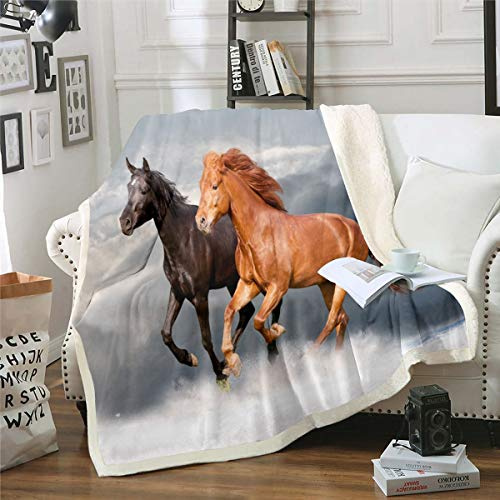 3D Horse Printed Throw Blanket Galloping Horse Printed Fleece Blankets for Kids Boys Teens 3D Wild Animal Pattern Sherpa Blanket Wildlife Style Fuzzy Blanket for Bed Sofa Plush Blankets Double 60x79