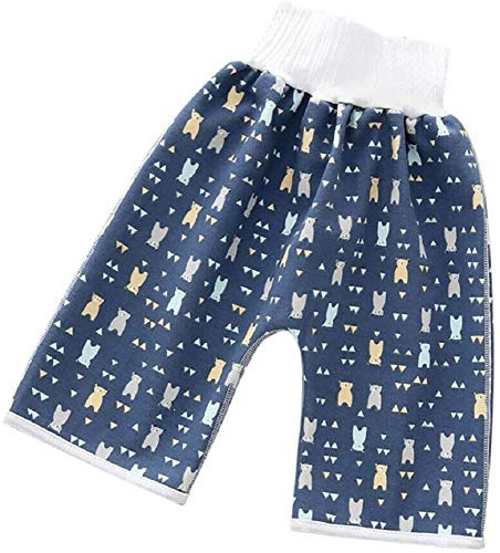 Pantalones cortos de falda de pañal, 2 en 1 pantalones impermeables a prueba de fugas de dibujos animados de cintura alta que protegen el vientre, pantalones de bebé reutilizables y lavables (L, D)