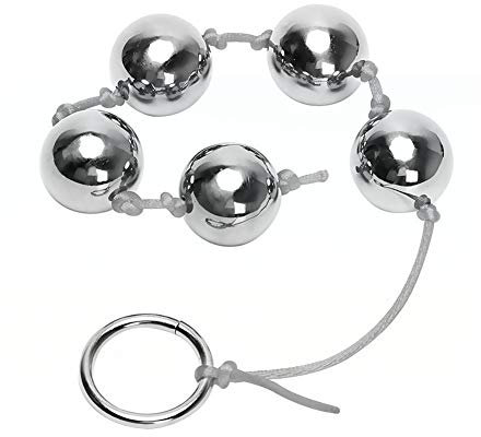 ChicLSQ Edelstahl Anal Beads Analkugel Analperlen Homosexuell Lange Analkette mit 5 Kugeln Metall Zugring G-Punkt Stimulation Analsexspielzeug für Männer und Frauen (Kugel Ø 25mm - grau Seil)