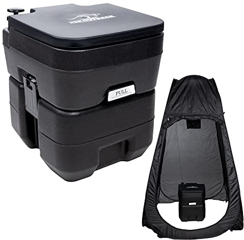 JOE OUTBACK Inodoro de camping con carpa de privacidad, portátil de viaje para el baño al aire libre, camping, senderismo, paseos en bote, fácil de usar para el campamento, tanque de residuos de 5.3