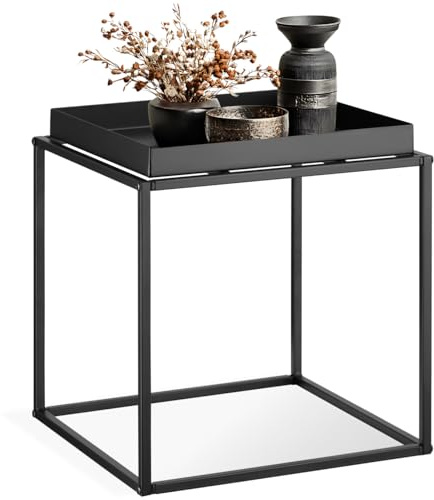 tectake® Mesa Auxiliar Apilable, Acero con Bandeja, Topes Antideslizantes, Muebles Auxiliares, Mesas Salon, Mesitas de Noche, Mueble Comedor, Mesa de Centro - 40 x 40 x 44 cm Negro