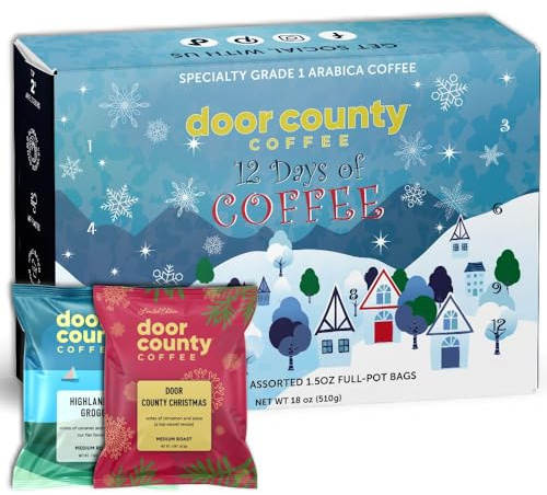 12 Days of Coffee - 2022 Weihnachten Kaffee Adventskalender - 12 Volltopf Beutel mit aromatisiertem gemahlenem Kaffee