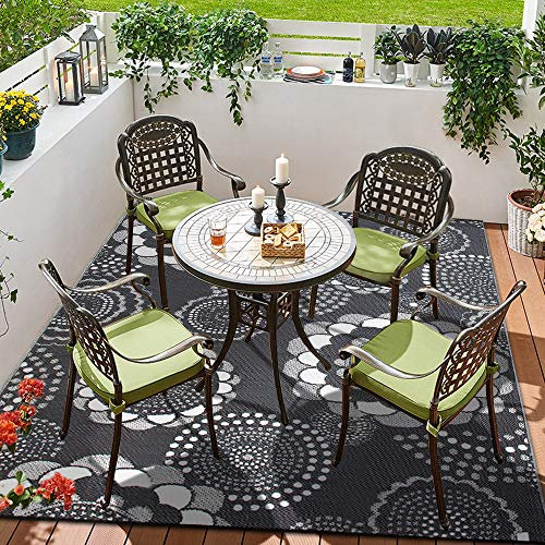 Wefavor Wendbarer Kunststoffteppich für den Innen- und Außenbereich, leicht zu reinigen und zu falten, perfekt für Garten, Terrasse, Picknick, Terrassendielen, Grau, 2,4 x 3 m