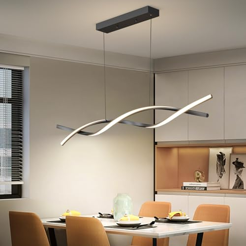 Mikeru Moderne LED-Pendelleuchte 100cm, LED Wave Hängeleuchte Esstisch Schwarzes Dimmbares Esszimmerlicht mit Fernbedienung 10% bis 100% Helligkeit Einstellbar 3000K/4500K/6500K für Küch