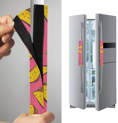 FRODOTGV Cute Tacos Mexican Refrigerator Door Handle Covers Set of 2 Proctective Refrigerator Handle Protector Home Decor Keep Kitchen Appliances Clean Off Stains Dust for Microwave Stove Stove