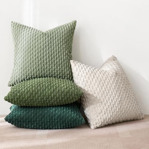 MIULEE Weihnachten 4er Set Kordsamt Kissenbezüge Kissenbezug Dekorative Kissenhülle Moderne Sofakissen Kissen Zierkissen Couchkissen für Sofa Dekokissen Wohnzimmer Schlafzimmer 50x50 cm Grün Serie