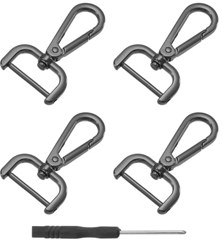 QUARKZMAN 4 Stück Schwenk Karabinerhaken mit Drehgelenk, 25mm (1 Zoll) D Ring Abnehmbarer Schnapphaken Metall Karabinerverschluss mit Schraubendreher für Herstellung, Schwarz