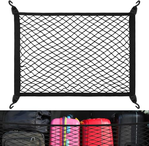 Yimomoyi Gepäcknetz Auto, Kofferraumnetz mit 4 Haken, Kofferraum Netz 60 x 40 cm Erstreckt Sich auf 120 x 80 cm, Gepäcknetz Wohnmobil, Trennnetz Gepäckfixierung, Elastisches Netz für die Meisten Autos