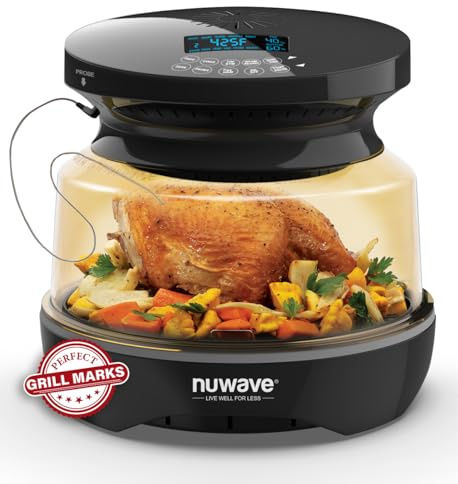Nuwave Infra-Red Primo Grill Oven, Integrated Smart Thermometer, Nonstick Grill Bottom & Convection Top for Surround Cooking, Cook Fresh or Frozen, Durable Power Dome Included
