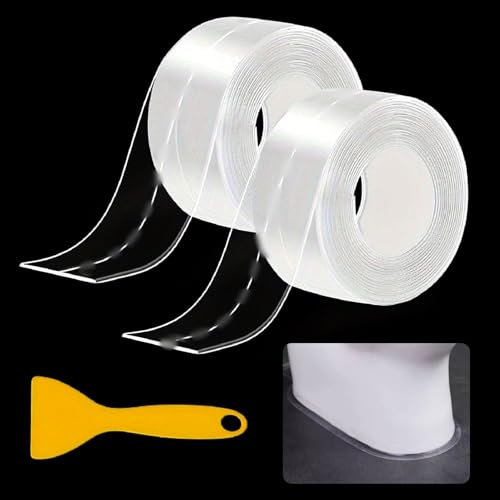 Bath Sealant Strip, 2 Rolls Bathroom Sealant Tape, Self Adhesive Caulk Strip, Waterproof Sealing Tape for Kitchen, Sink, Bathtub, Toilet, Shower, Wall Corner with Sealing Tool, Transparent(10.5FT)