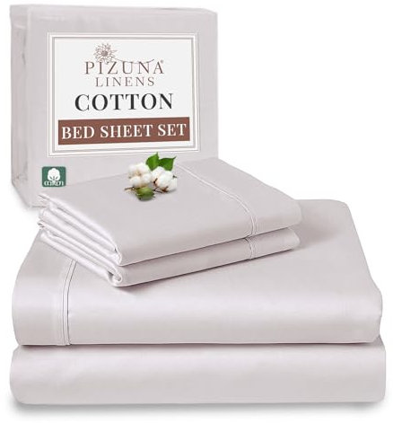 Pizuna 100% Cotton Double Bed Sheet Set Light Lilac 400 Thread Count