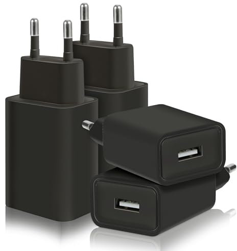 4-Pack 12 W Toma USB Cargador, 5 V/2,4 A Adaptador USB Bloque Cargador Toma Corriente Compatible con iPhone Samsung Huawei LG Xiaomi Oppo (Negro)