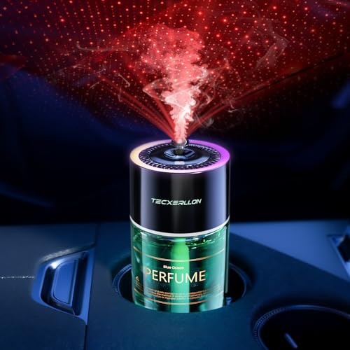 TECXERLLON Diffuseur d'Air Voiture, Lumière Ambiante Étoilée RVB, 4 Modes Parfum, 120 Jours Autonomie, Charge USB-C Rapide, Marche/Arrêt Auto, Parfum Océan, 120ml
