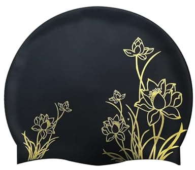 Badekappe Damen, Badekappe Mädchen Lange Haare, Badehaube Jugendliche, Lotus-Muster