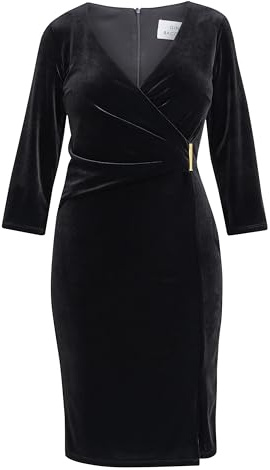 Gina Bacconi Velvet Dress with Gold Trim, Black, 22