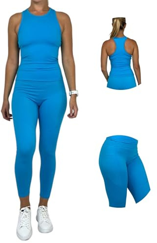 Ballandoro Completo Palestra Donna - Set Leggins Sportivi Push Up e Tank Top Sportivo, Tuta Completa Pantaloncini Workout e Canotta Fitness, Abbigliamento da Yoga Running Pilates (Turchese, XL)