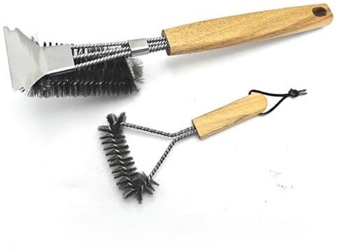 Jennytim 2 stycken grillborstar av rostfritt stål grillrengörare gasgrill med skrapa och trähandtag 39 cm robust grilltillbehör för grillrengöring | fasta stålborst