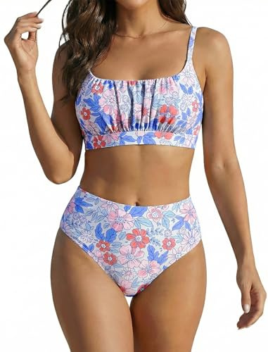 OUSIMEN Ensembles Maillots Deux pièces pour Femmes Rembourré Push-up Maillot de Bain de Plage Taille Haute Triangle Bikini Set Swimwear
