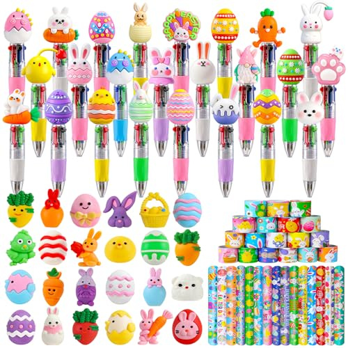 SZCECHRE 72 PCS Easter Classroom Gift Set with 24 Multi-Color Cute Pens and Mochi Squishy ,Bulk Easter Day Gifts for Classroom Prizes Goodie Bag Stuffers Party Favors Supplies.