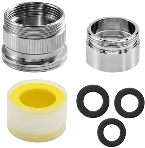 Set di 3 adattatori in ottone da rubinetto a tubo flessibile, adattatori per tubo flessibile da lavandino con rondelle – Adatto da adattatore femmina da 22 mm a maschio da 24 mm