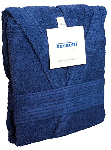 ACCAPPATOIO BASSETTI UOMO DONNA CON CAPPUCCIO TAGLIA S - M - L - XL - XXL SPUGNA DI PURO COTONE 360gr/m² (L - 50 / 52, BLU - 1379)