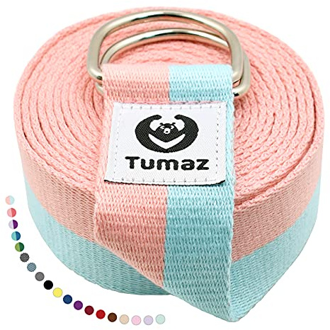 Tumaz Yoga Strap/Yoga Belt, Home Workout, Daily Stretching with Extra Safe Adjustable D-Ring Buckle, Durable and Comfy Delicate Texture