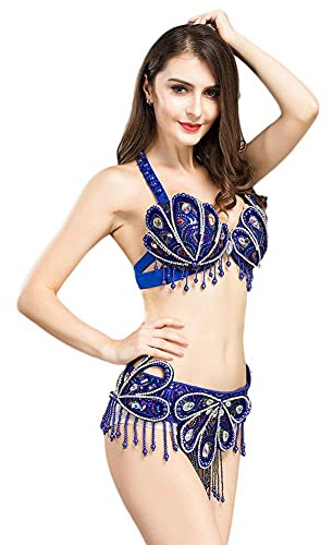 ROYAL SMEELA Reggiseno Cintura Danza del Ventre Donna Costume da Ballo Danza del Ventre Abbigliamento Abiti da Sera Vestito Paillettes Exquisite Pearl Tassel Vestiti da Ballo Sexy