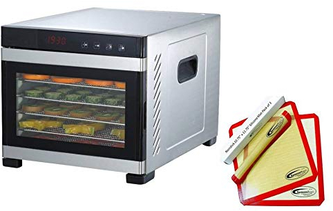 Samson Silent - 6 bandejas deshidratador de acero inoxidable y controles digitales para puertas de cristal, silenciosos y convenientes, además de 3 hojas de silicona