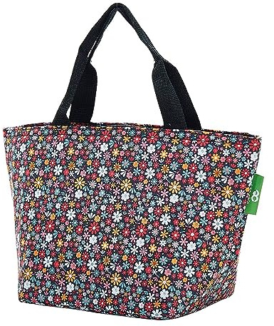 Eco Chic Lightweight Foldable Insulated Lunch Bag Water Resistant Cooler Bag (Ditsy Black)