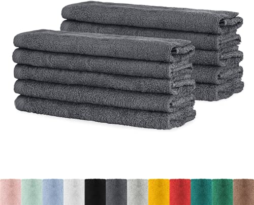 BaSaTex - Handtuch Set für Gäste 10er Pack - Frottee-Handtücher mit Aufhängeschlaufe aus weicher Baumwolle in 30x50cm - Waschtücher für Gäste Öko-Tex Standard 100 Zertifiziert - Anthrazit