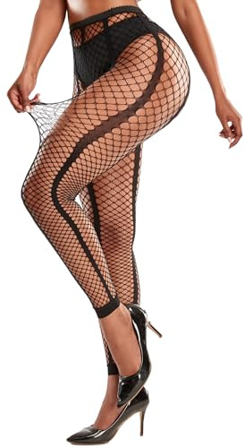XIUSEMY Bas Resille Collant Filet Sexy Respirant Solide Taille Haute avec les Rayures Verticaux Sans Pieds pour Femmes