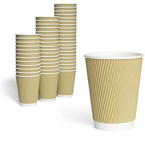 Caterserve 100 Ripple Wall Paper Cups - Insulated Design for Tea and Coffee Takeaway Hot and Cold Drinks 8oz
