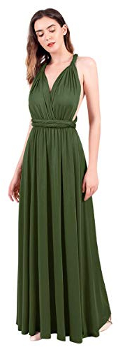 Abendkleid Lang Damen Elegant Rückenfreies Multiway Bandage Wickelkleid Festlich Hochzeitskleid Brautkleid Brautjungfernkleider Cocktailkleid Weihnachten Silvester Partykleid Ballkleid Dunkelgrün M