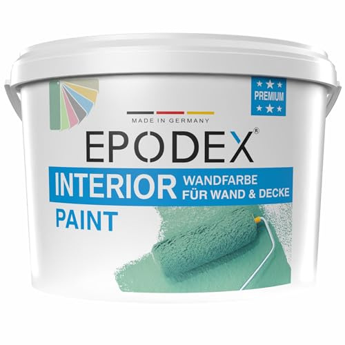 EPODEX Premium Wandfarbe mit Wand-Schutz-Formel, Hochdeckend, abwaschbar, spritzfrei & geruchlos, Seidenmatte & atmungsaktive Wandfarbe, 3kg (25m² bei einmaligem Anstrich) - Polarweiss
