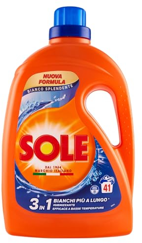 Sole Detersivo Lavatrice Proteggi colore 41 Lavaggi, Formula Bianco Splendente, Detersivo Lavatrice Liquido Proteggi colore, rimuove le macchie a basse temperature