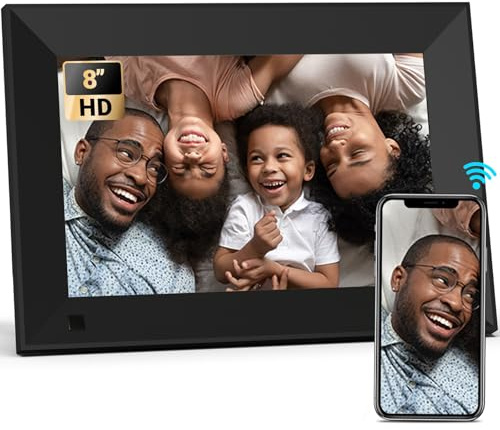 BSIMB 8 Inch Digital Picture Frame Touch Screen, 1280x800 HD WiFi Electronic Photo Frame Album Display 16GB, Share Pictures/Videos via App/USB/SD Easy Setup Gifts for Mom, Auto-Rotate, Solid Black