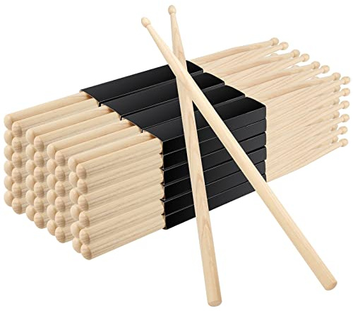 JEUIHAU 50 PCS 25 Pair 5A Drum Sticks, Maple Wood Drumsticks, Classic Wooden Drumsticks with Oval Wood Tip, Wood Drum Sticks Set for School, Band