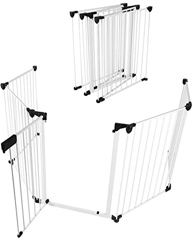 Shishi Parc à Chiots Pliable, Barrières de Protection 5 Panneaux Kit, Clôture Métallique avec Porte, Barrière de Sécurité Murale, Enclos avec Porte pour Intérieur et Extérieur (Blanc 310×75 cm)