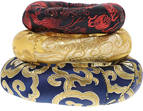 Vaguelly Chakra-Schalen Klangschalen Set 3 Stück Klangschalenkissen, 8/10/12cm n Unterlage Baumwolle Pad mit Traditionellen Mustern, Farben Sortiert Klangschale Groß