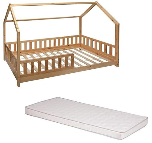 Atmosphera Lit Cabane Enfant Bosco 90x190 + Matelas 90x190 cm Blanc