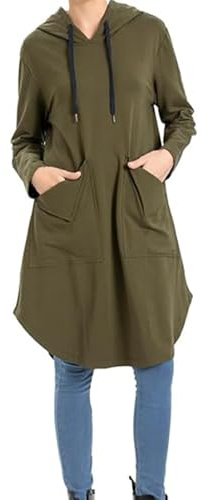 FTCayanz Felpe Donna con Cappuccio Manica Lunga Vestito Hoodie Oversize Causale Abito Pullover con Tasca