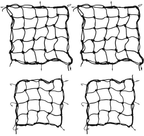 CHEUKYIU 4 unidades de red elástica para equipaje de moto, 30 x 30 cm y 40 x 40 cm, red elástica para equipaje con 6 ganchos, para asegurar cascos, carga, equipaje, color negro