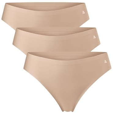 DANISH ENDURANCE 3 Pack Women's Invisible Thong Knickers, No-show Panties, Workout Underwear Beige M